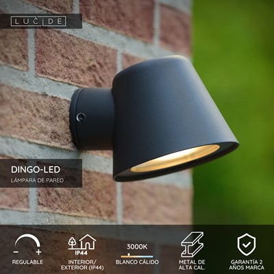 Lucide DINGO-LED - Lámpara de pared Dentro/Fuera - LED Regul. - GU10 - 1x5W 3000K - IP44 - Antracita